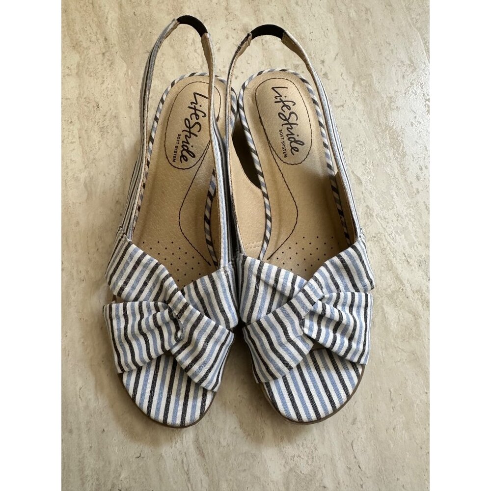 LifeStride Womens Size 5M Striped Slingback Open-Toe Sandals Mimosa